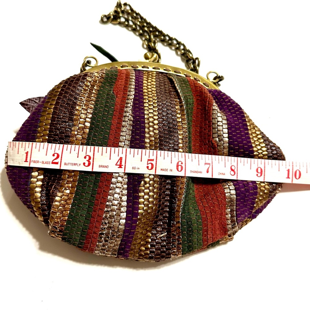VTG NEW Elisa Atheniense Metalic Floral Artsy Leather Purse Chain Shoulder Bag - Picture 4 of 9